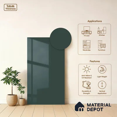 Sage Green Solid Colors Look HG 915 8 ft x 4 ft High Gloss Finish Decorative Laminate - 1 mm | Suitable for Living Room, Kitchen, Office