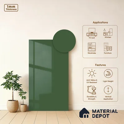 Parrot Green Solid Colors Look HG 949 8 ft x 4 ft High Gloss Finish Decorative Laminate - 1 mm | Suitable for Living Room, Kitchen, Office