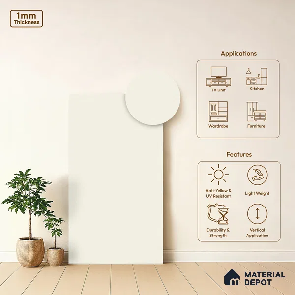 Off White Solid Colors Look SF 943 8 ft x 4 ft Suede Finish Decorative Laminate - 1 mm | Suitable for Living Room, Kitchen, Office