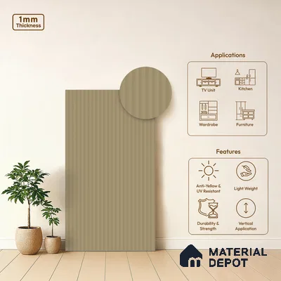 Ivory Beige Fluted Solid Color Look BB 513 8 ft x 4 ft Texture Finish Decorative Laminate - 1 mm | Suitable for TV Unit, Wardrobe, Kitchen Cabinets