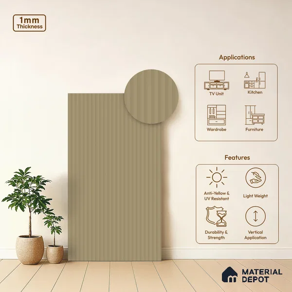 Ivory Beige Fluted Solid Color Look BB 513 8 ft x 4 ft Texture Finish Decorative Laminate - 1 mm | Suitable for TV Unit, Wardrobe, Kitchen Cabinets