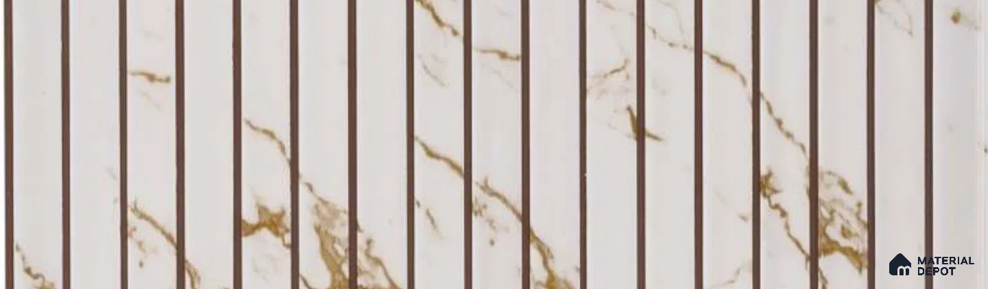 PN 07336 Marble Look Louver 9.5 ft x 0.65 ft Texture Finish - 8 mm | Suitable for Feature Wall, TV Unit & Living Room