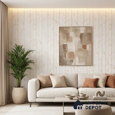 White Marble Look PN 02340 9.5 ft x 8 inch Charcoal Panel - 8 mm | Suitable for Feature Wall, TV Unit & Living Room | Width is Subjected to 5% Variation