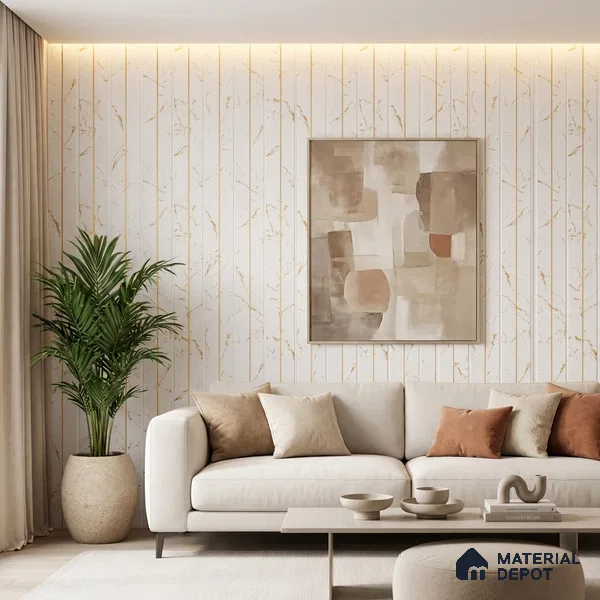 White Marble Look PN 02340 9.5 ft x 8 inch Charcoal Panel - 8 mm | Suitable for Feature Wall, TV Unit & Living Room | Width is Subjected to 5% Variation