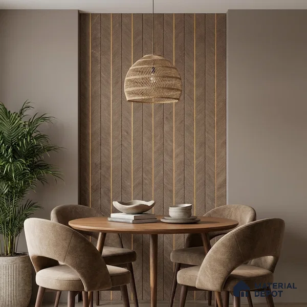 Brown Geometric Look PN 02341 9.5 ft x 8 inch Charcoal Panel - 8 mm | Suitable for Feature Wall, TV Unit & Living Room | Width is Subjected to 5% Variation