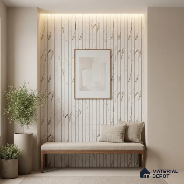 White Marble Look PN 02776 9 ft x 6.5 inch Charcoal Panel - 12 mm | Suitable for Feature Wall, TV Unit & Living Room | Width is Subjected to 5% Variation