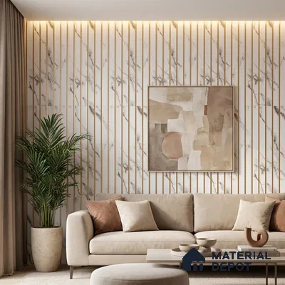 White Marble Look PN 03013 9.5 ft x 6 inch Charcoal Panel - 10 mm | Suitable for Feature Wall, TV Unit & Living Room | Width is Subjected to 5% Variation