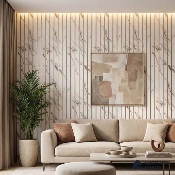 White Marble Look PN 03013 9.5 ft x 6 inch Charcoal Panel - 10 mm | Suitable for Feature Wall, TV Unit & Living Room | Width is Subjected to 5% Variation