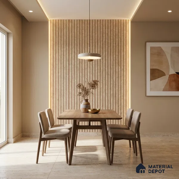 Cream Fabric Look PN 03019 8 ft x 4.9 inch Charcoal Panel - 8 mm | Suitable for Feature Wall, TV Unit & Living Room | Width is Subjected to 5% Variation