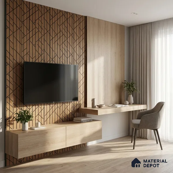 Brown Geometric Look PN 03249 8 ft x 7 inch Charcoal Panel - 8 mm | Suitable for Feature Wall, TV Unit & Living Room | Width is Subjected to 5% Variation