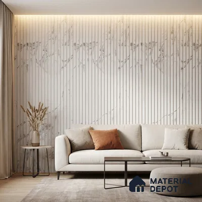 White Marble Look PN 03849 9.5 ft x 6 inch Charcoal Panel - 10 mm | Suitable for Feature Wall, TV Unit & Living Room | Width is Subjected to 5% Variation