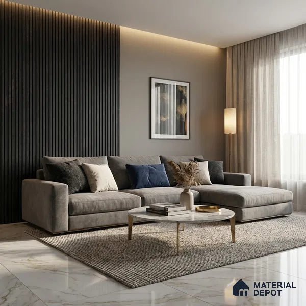 Wooden Look PN 03851 9.5 ft x 6 inch Charcoal Panel - 10 mm | Suitable for Feature Wall, TV Unit & Living Room | Width is Subjected to 5% Variation