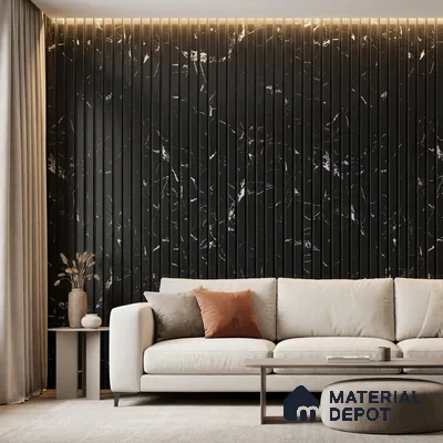 Black Marble Look PN 03869 9.5 ft x 6 inch Charcoal Panel - 10 mm | Suitable for Feature Wall, TV Unit & Living Room | Width is Subjected to 5% Variation