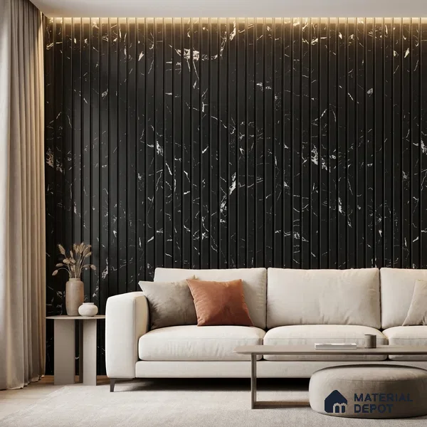 Black Marble Look PN 03869 9.5 ft x 6 inch Charcoal Panel - 10 mm | Suitable for Feature Wall, TV Unit & Living Room | Width is Subjected to 5% Variation