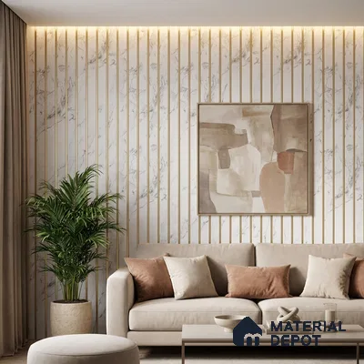 White Marble Look PN 03875 9.5 ft x 6 inch Charcoal Panel - 10 mm | Suitable for Feature Wall, TV Unit & Living Room | Width is Subjected to 5% Variation
