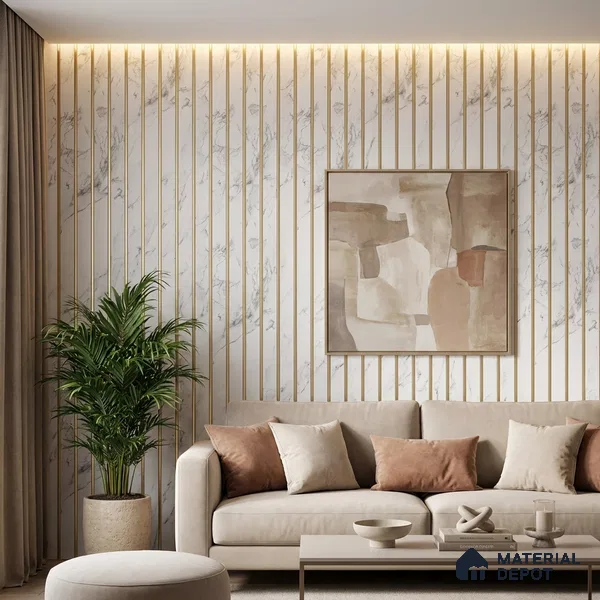 White Marble Look PN 03875 9.5 ft x 6 inch Charcoal Panel - 10 mm | Suitable for Feature Wall, TV Unit & Living Room | Width is Subjected to 5% Variation