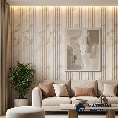 Cream Marble Look PN 03876 9.5 ft x 6 inch Charcoal Panel - 10 mm | Suitable for Feature Wall, TV Unit & Living Room | Width is Subjected to 5% Variation