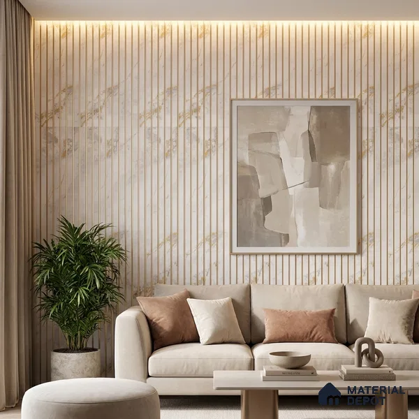 Cream Marble Look PN 03876 9.5 ft x 6 inch Charcoal Panel - 10 mm | Suitable for Feature Wall, TV Unit & Living Room | Width is Subjected to 5% Variation
