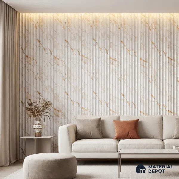 White Marble Look PN 03898 9.5 ft x 6 inch Charcoal Panel - 10 mm | Suitable for Feature Wall, TV Unit & Living Room | Width is Subjected to 5% Variation