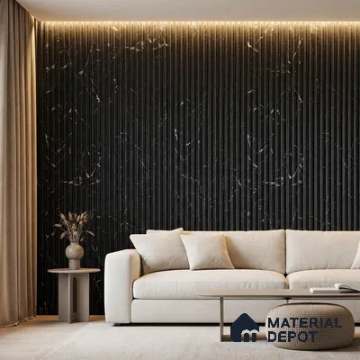 Black Marble Look PN 03899 9.5 ft x 6 inch Charcoal Panel - 10 mm | Suitable for Feature Wall, TV Unit & Living Room | Width is Subjected to 5% Variation