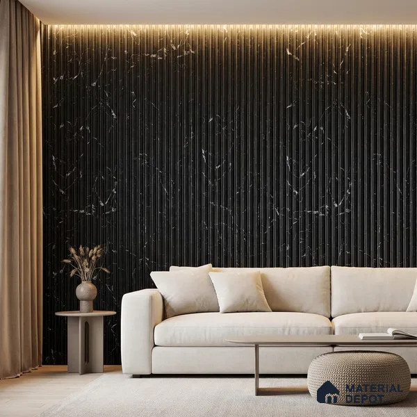 Black Marble Look PN 03899 9.5 ft x 6 inch Charcoal Panel - 10 mm | Suitable for Feature Wall, TV Unit & Living Room | Width is Subjected to 5% Variation