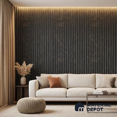 Black Marble Look PN 03904 9.5 ft x 6 inch Charcoal Panel - 10 mm | Suitable for Feature Wall, TV Unit & Living Room | Width is Subjected to 5% Variation