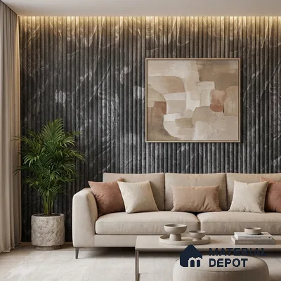 Grey Metallic Look PN 03908 9.5 ft x 6 inch Charcoal Panel - 10 mm | Suitable for Feature Wall, TV Unit & Living Room | Width is Subjected to 5% Variation