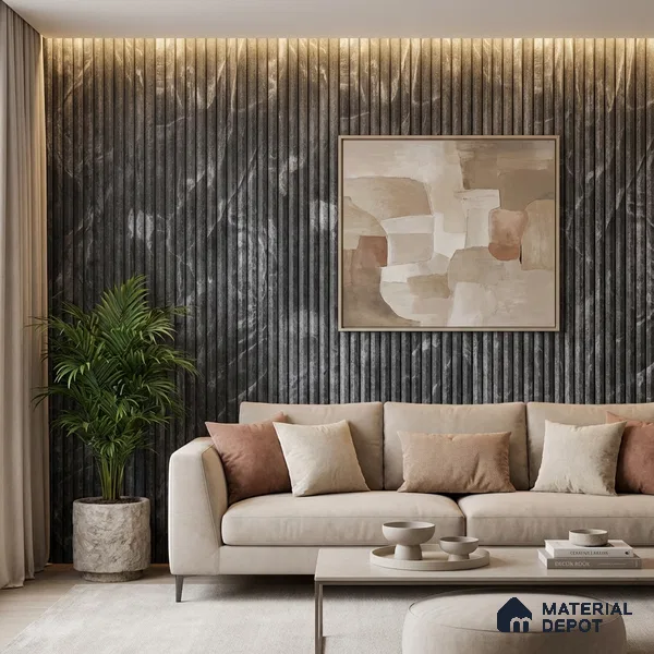 Grey Metallic Look PN 03908 9.5 ft x 6 inch Charcoal Panel - 10 mm | Suitable for Feature Wall, TV Unit & Living Room | Width is Subjected to 5% Variation