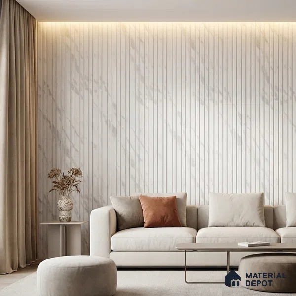 White Marble Look PN 03915 9.5 ft x 6 inch Charcoal Panel - 10 mm | Suitable for Feature Wall, TV Unit & Living Room | Width is Subjected to 5% Variation