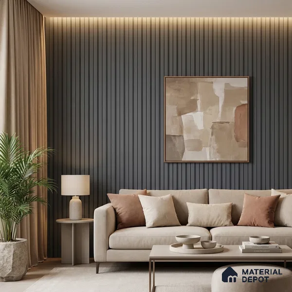Grey Plain Colour Look PN 04612 9.5 ft x 4.7 inch Charcoal Panel - 12 mm | Suitable for Feature Wall, TV Unit & Living Room | Width is Subjected to 5% Variation
