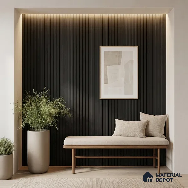 Black Plain Colour Look PN 04648 9.5 ft x 4.7 inch Charcoal Panel - 12 mm | Suitable for Feature Wall, TV Unit & Living Room | Width is Subjected to 5% Variation