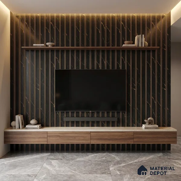 Black Marble Look PN 05751 9.5 ft x 7.8 inch Charcoal Panel - 12 mm | Suitable for Feature Wall, TV Unit & Living Room | Width is Subjected to 5% Variation