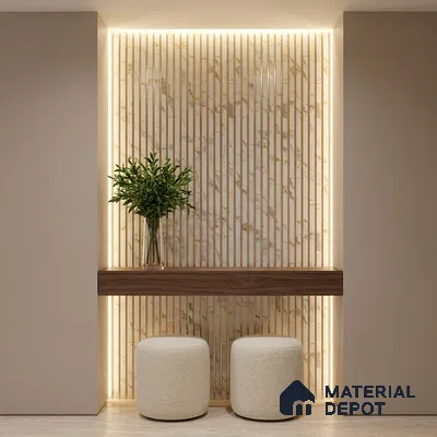 White Marble Look PN 05770 9.5 ft x 7.8 inch Charcoal Panel - 12 mm | Suitable for Feature Wall, TV Unit & Living Room | Width is Subjected to 5% Variation