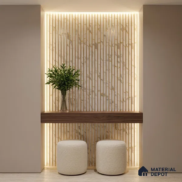 White Marble Look PN 05770 9.5 ft x 7.8 inch Charcoal Panel - 12 mm | Suitable for Feature Wall, TV Unit & Living Room | Width is Subjected to 5% Variation