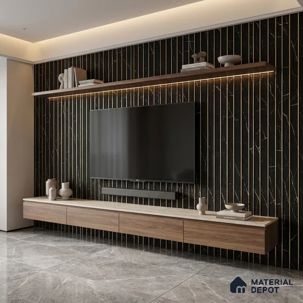 Black Marble Look PN 05788 9.5 ft x 7.8 inch Charcoal Panel - 12 mm | Suitable for Feature Wall, TV Unit & Living Room | Width is Subjected to 5% Variation