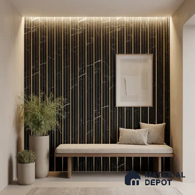 Black Marble Look PN 05903 8 ft x 6 inch Charcoal Panel - 10 mm | Suitable for Feature Wall, TV Unit & Living Room | Width is Subjected to 5% Variation