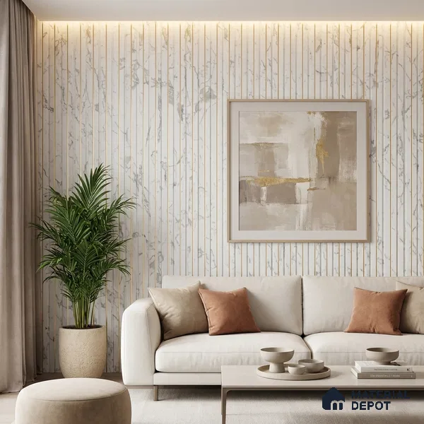 White Marble Look PN 06040 8 ft x 4.9 inch Charcoal Panel - 12 mm | Suitable for Feature Wall, TV Unit & Living Room | Width is Subjected to 5% Variation