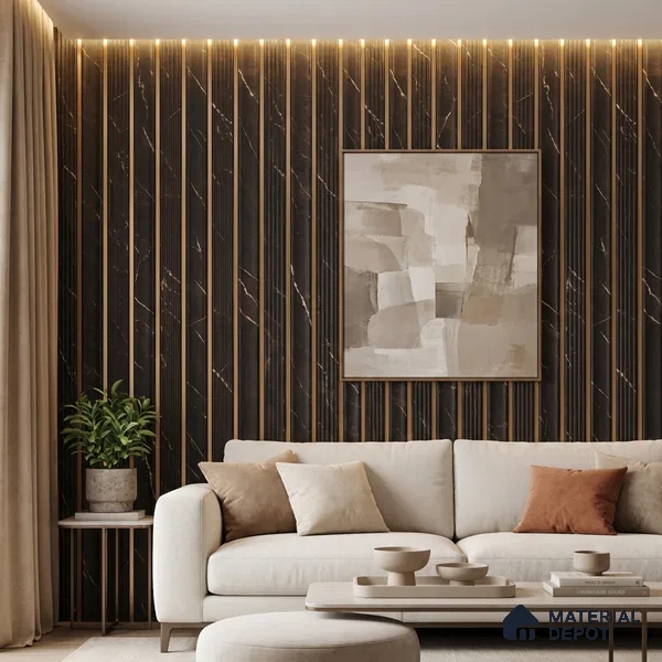 Black Marble Look PN 06297 8 ft x 9.4 inch Charcoal Panel - 12 mm | Suitable for Feature Wall, TV Unit & Living Room | Width is Subjected to 5% Variation