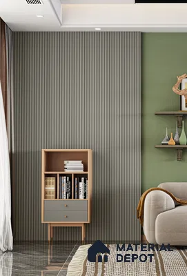 PN 06672 Plain Colour Look Louver 9.5 ft x 0.5 ft Texture Finish  - 18 mm | Suitable for Feature Wall, TV Unit & Living Room
