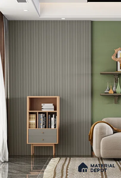 PN 06672 Plain Colour Look Louver 9.5 ft x 0.5 ft Texture Finish - 18 mm | Suitable for Feature Wall, TV Unit & Living Room