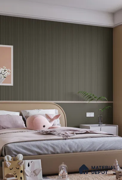 PN 06674 Plain Colour Look Louver 9.5 ft x 0.5 ft Texture Finish - 18 mm | Suitable for Feature Wall, TV Unit & Living Room