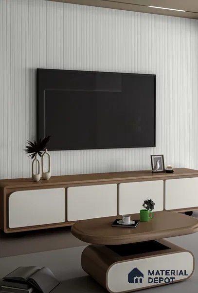 PN 06670 Plain Colour Look Louver 9.5 ft x 0.5 ft Texture Finish  - 18 mm | Suitable for Feature Wall, TV Unit & Living Room
