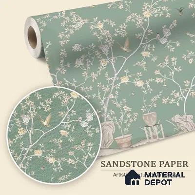 Verde Elegance, Sandstone Chinoiserie (Customised Wallpaper)