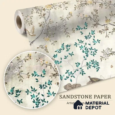 Grandeur in Silver Chinoiserie Sandstone Wallpaper for Wall, Customised