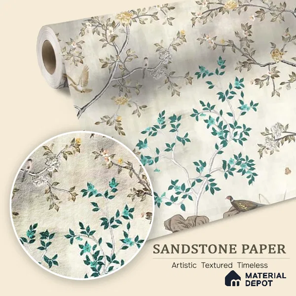 Grandeur in Silver Chinoiserie Sandstone Wallpaper for Wall, Customised