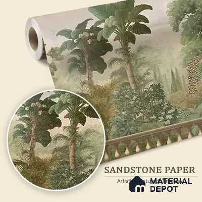 Peacock Garden, Jungle Theme Sandstone Wallpaper for Walls (Customized Size Wallpaper)