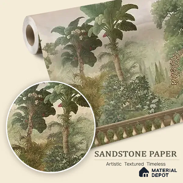 Peacock Garden, Jungle Theme Sandstone Wallpaper for Walls (Customized Size Wallpaper)