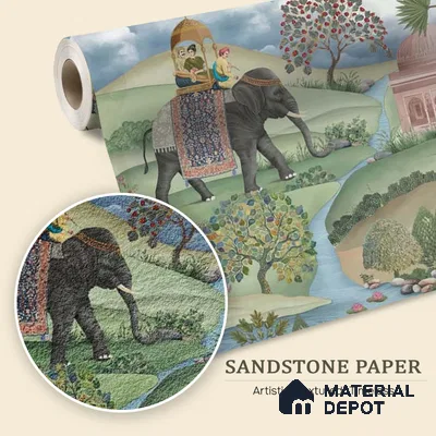 WP 04255 C | Shaan | Multicolour Pastel Elephant Landscape Scenic Look Wallpaper Sandstone (Customised Size)