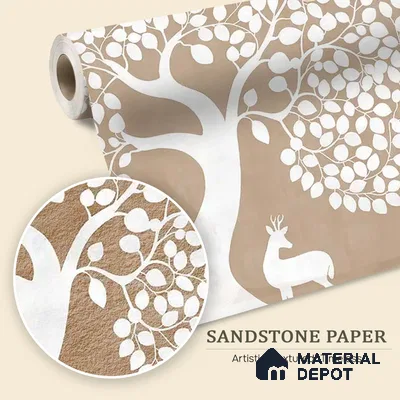 Beige Pichwai Tree of Life Sandstone Wallpaper for Pooja and Living Rooms