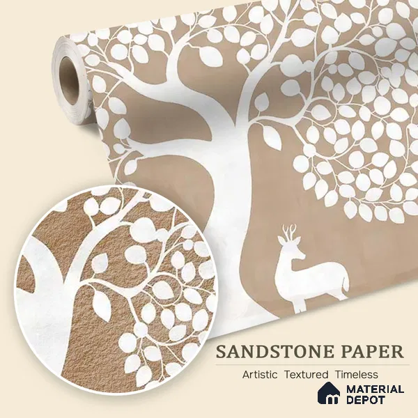 Beige Pichwai Tree of Life Sandstone Wallpaper for Pooja and Living Rooms